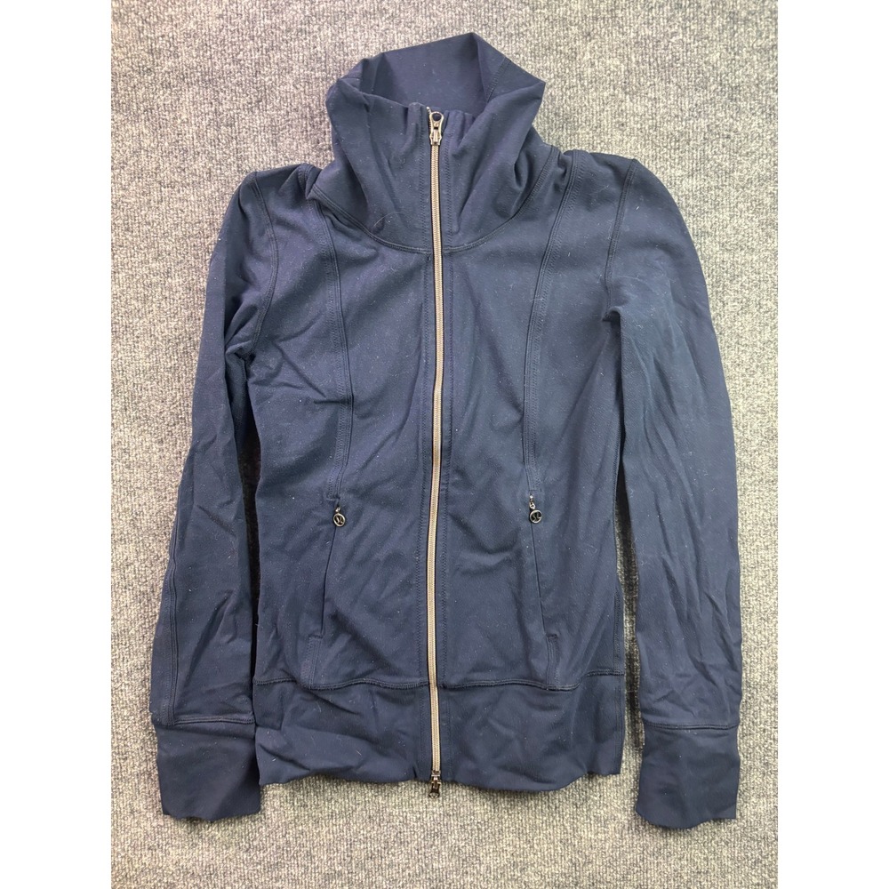Lululemon Full Zip Jacket‎ Womens Size 2 Navy Blue Funnel Neck Athletic Layer